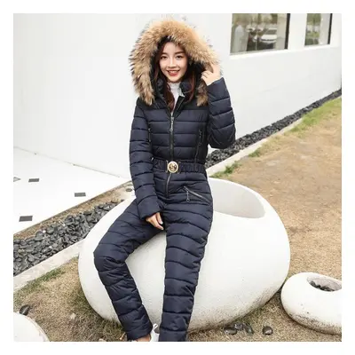 (ultramarine blue, XL) Winter Conjoined Ski Suit Conjoined Cotton-padded Jacket Suit Down Cotton