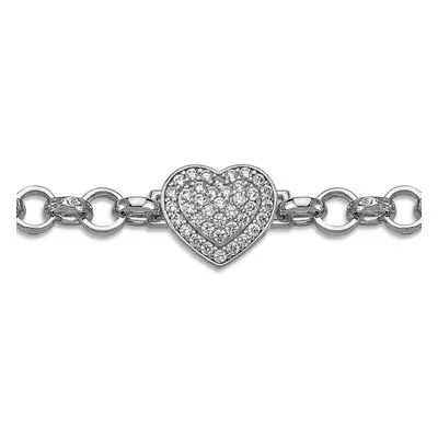 Jewelco London Kids Rhodium Plated Sterling Silver CZ Quilted Love Heart Engraved Belcher Charm 