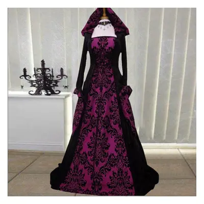 (purple, L) (joy Choose)women Vintage Retro Gothic Long Sleeve Hooded Dress Long Gown Dresses