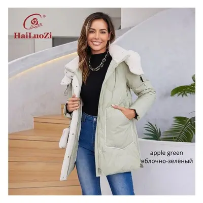 (apple green, XL) Hailuozi New Women&apos;s Jacket Hood With Fur Short Warm Winter Outwear Littl