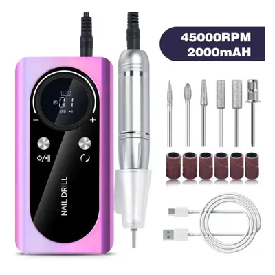 (purple) Electric Nail Drill Machine Professional Nail Drills For Gel Nails Polish Rechargeable 