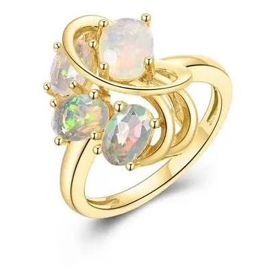 (yellow, us ring size 6#) Sterling Silver Opal Ring Natural Ethiopia Opal 1.8ct Gemstones Fine J