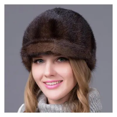 (coffee, M) Winter Mink Fur Women Warm Hat Fashion Thick Visor Hat Fox Fur Cap Casual