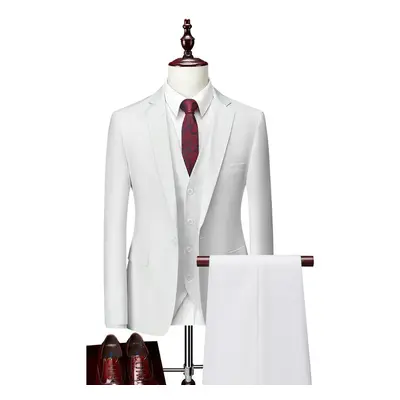 (white, 185-XXL) Men&apos;s Three Piece Business Suits Gentlemen Wedding Bridegroom Party Solid 