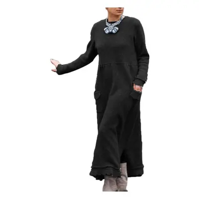 (black, XXL) Tambov Autumn Winter Long Sleeve Lacework Hem Plus Size Knit Maxi Dress