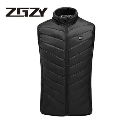 (black, 6XL) Heating Areas Smart Heated Vest Jacket Usb Men Winter Electrical Heated Sleevless J