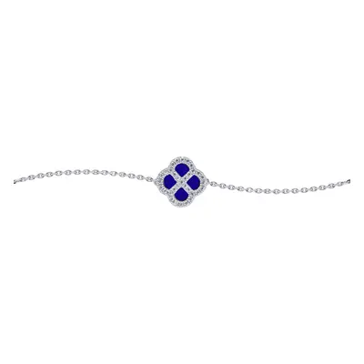 Jewelco London Sterling Silver CZ Blue Lapis Lazuli Clover Kiss Lucky Charm Bracelet 6-7.5" - 8-