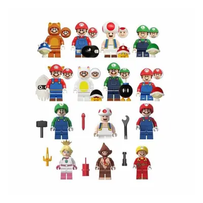 (Style F 14PCS) Super Mario Luigi Peach Princess Mushroom Mini Figures Building Blocks Character