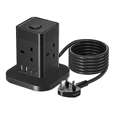 3M Cube Extension Lead with USB C, Hotimy Way Plug Extension Socket with USB (2 USB A & USB C), 