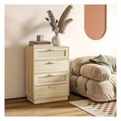 HOMCOM Drawer Dresser, Boho Chest of Drawers Storage Cabinet, Natural