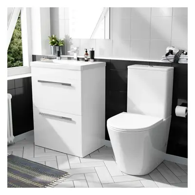 Nanuya 600mm Floorstanding Drawer Vanity Basin Unit & Round Close Coupled Toilet White