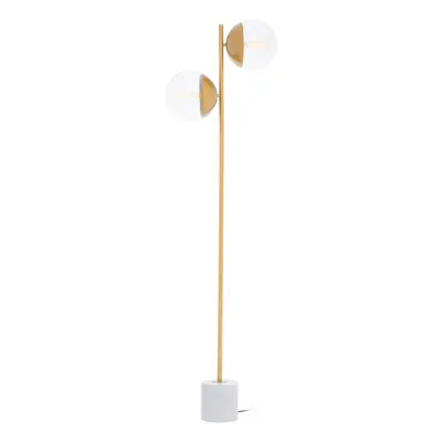 Double Glass Globe Two Light Gold Finish Floor Lamp, Minimalist Bedroom Lamp, Sturdy Tall Lamp O