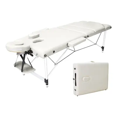 (Beige White) Portable Massage Bed Table 3-Section Aluminium