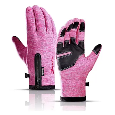 (Pink, L) Winter Thermal Fleece Touchscreen Gloves Soft Fleece Cold Weather Fits For Cycling Hik