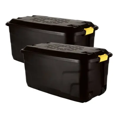 Set of Heavy Duty Storage Wheeled Boxes - Lockable Waterproof Storage x Litres