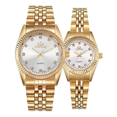 Classic Gold Watch Stainless Steel His and Hers Pair Wrist Watches for Men Women Couple Quartz W