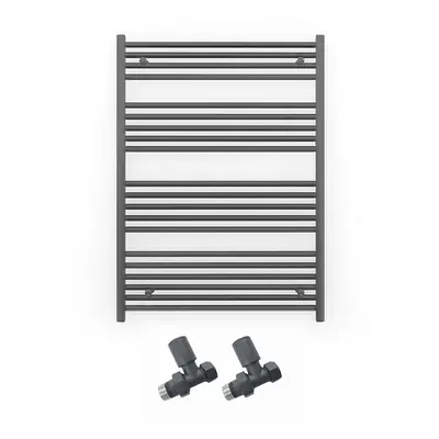 (700 x 1200mm (BTU: 2483), With Straight Valves) 700mm Wide Anthracite Towel Rail Radiator + Val