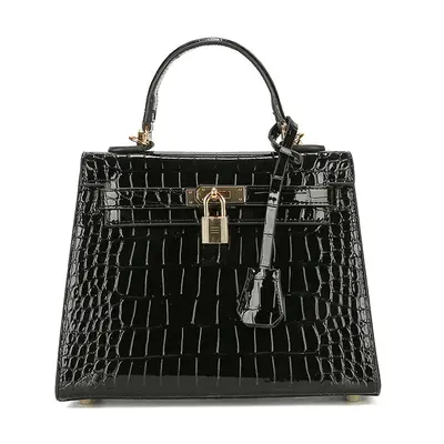 (Black) Crocodile pattern Kelly handbag crossbody bag