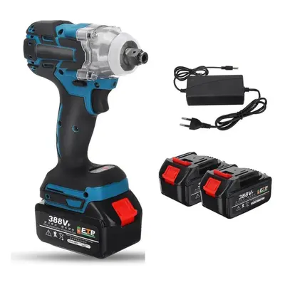 (blue, EU) Professional Cordless Impact Wrench, Brushless, Cordless, 1/2 Inch, V, Includes Two B