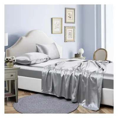 (light grey, Queen) Colors Four-piece Set Of Solid Color Luxury Sheets Bed Hat Pillowcase Home B