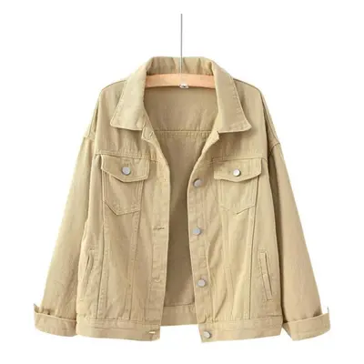 (khaki, 4XL) Spring Color Denim Jacket Women&apos;s Short Korean Loose Long Sleeve Jacket Studen