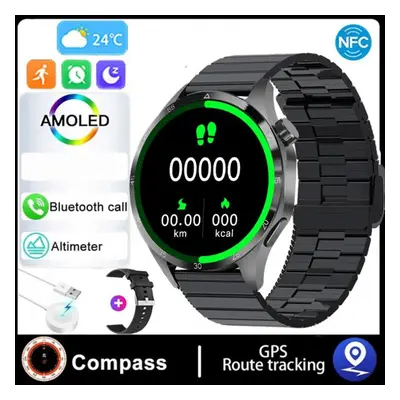 (black, Silicone+Bamboo Steel) Smart Watch Men Watch Pro Amoled Hd Screen Bluetooth Call Nfc Hea