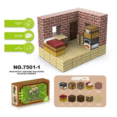 (Red Brick Cottage 48PCs) 48pcs Magnetic Blocks-build Mine Magnet World Edition, Magnetic Toys F