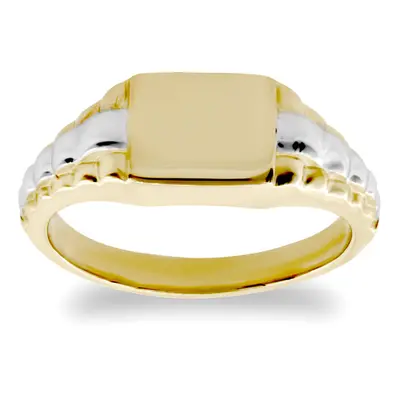 (A) Jewelco London Kids Solid 9ct Yellow and White Gold Watch Link Signet Baby Ring