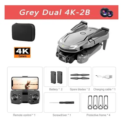 (Grey Dual-4K-2B) Lyzrc V88 Drone Original 4k/8k Professional Anti-shake Hd Dual Camera Omnidire