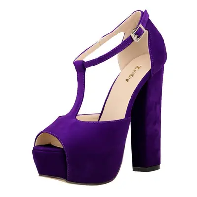 (purple, 41) Women Sandals Summer Sexy 14cm Peep Toe High Heels Buckle Strap Sandal Fashion Thic