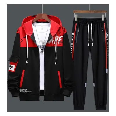 (red, XXXXL) Men Tracksuits Piece Sweat Suits Mens Zipper Cardigan Printing Sweatshirts Sweatpan