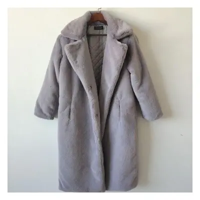 (gray, L) Women Winter Warm Faux Fur Coat Thick Women Long Coat Turn Down Collar Women Warm Coat