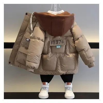 (khaki, 110cm) Children&apos;s Casual And Fleece-padded Winter Coat Boys Thick Padded Coat