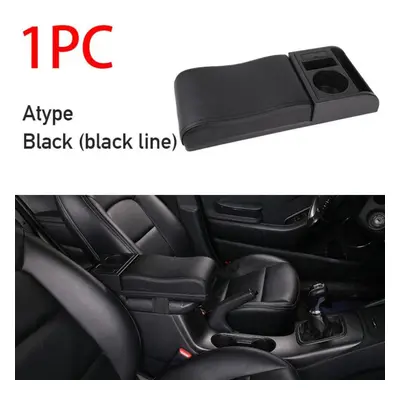 (black, Type A) Seametal Car Armrest With Cup Holder Universal Pu Leather Storage Box Soft Elbow