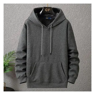 (dark grey, 8XL) Autumn And Winter Fleece Pullover Hooded Sweatshirt With Added Fat And Loose Fi