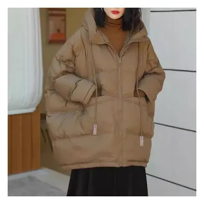 (camel, One size) Winter Women 90% White Duck Down Jacket Casual Loose Over Size Warm Parka Fema