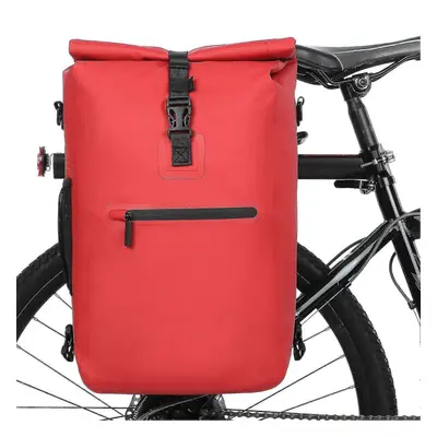 (Red) 3-in-1 Waterproof Bike Pannier Bicycle Rear Rack Bag Backpack Shoulder Bag Outdoor Cycling