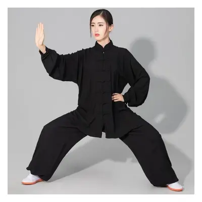 (black, XS) Women&apos;s Men&apos;s Soft Cotton Line Tai Chi Suit Kung Fu Wushu Martial Arts Uni