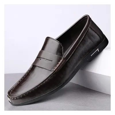 (brown, 46) Genuine Leather Men Shoes Loafers Business Casual Leather Shoes Men Flat Shoes Comfo