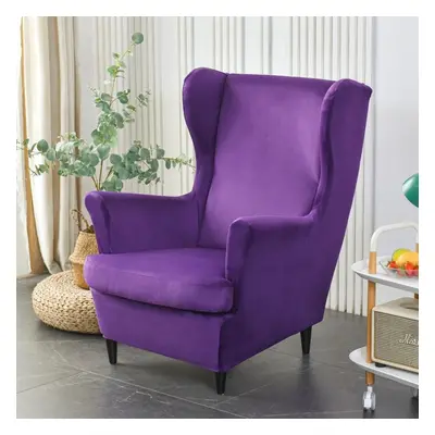 (purple, one size) Solid Color Wing Chair Cover Stretch Spandex Armchair Covers Europe Removable