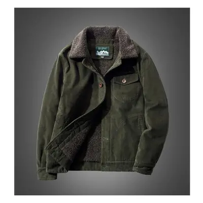 (army green, S) Men Loosejacket Fleece Thick Jackets Male Casual Overcoat Multi-pocket Solid Col