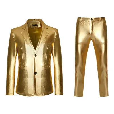 (gold, M) Men&apos;s Shiny Gold Pieces Suits Blazer Pants Terno Masculino Fashion Party Dj Club 