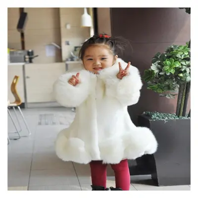 (white, 130cm) Baby Girls Long Sleeve Winter Wedding Faux Fur Brand Fur Coat For Girls Formal So