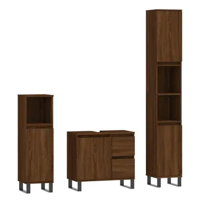 (brown oak) vidaXL Bathroom Furniture Set Storage Cabinet Piece White Engineered Wood