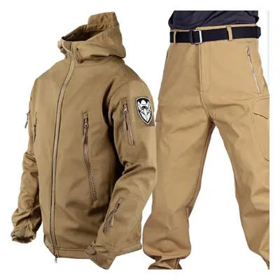 (khaki, XL) Cross Border Travel New Product Shark Skin Soft Shell Charge Suit Set Men&apos;s Cam