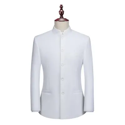 (white, L) Tunic Jacket Men&apos;s Self Cultivation Chinese Mandarin Stand-up Collar Suit Chines