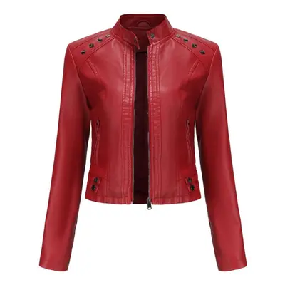 (wine red, 3XL) Women Faux Leather Jacket Cropped Zip Up Motorcycle Short Pu Moto Biker Outwear 