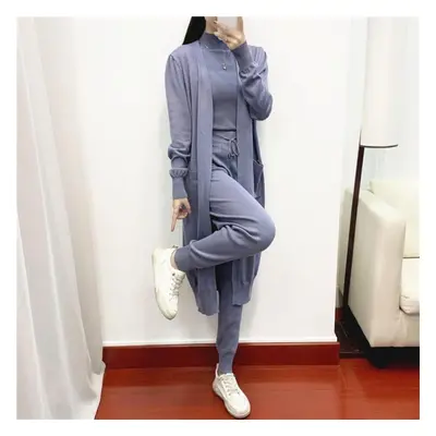 (grey,blue, XL) Autumn Fashion Temperament Women&apos;s Clothing Casual Knitted Cardigan Tank To