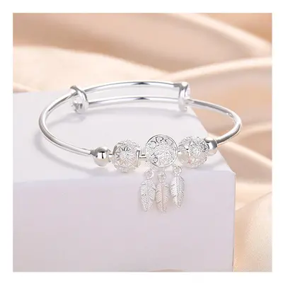 Sterling Silver Jewelry,S999Women's Push-Pull Adjustable Size Dream Catcher Bangle,Boutique Enga