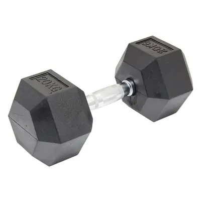 (1x 20kg) Hex Dumbbells Iron & Rubber Weights - Black